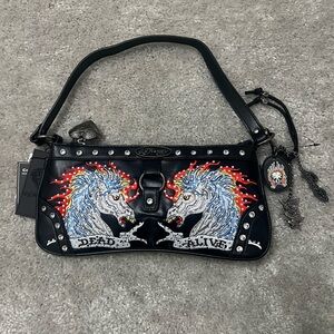 Ed Hardy Black and White Graphic Shoulder Bag